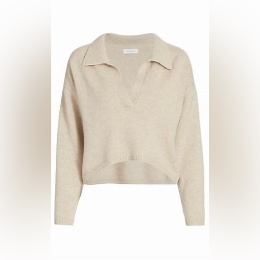 Nwot Madewell Tan Collar V Neck Cropped Merino Wool Sweater Size Small.